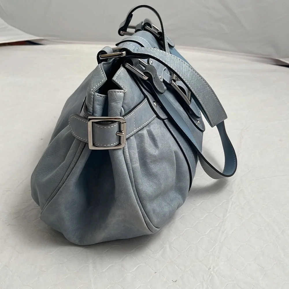 Longchamp Idole light blue leather vintage satchel bag